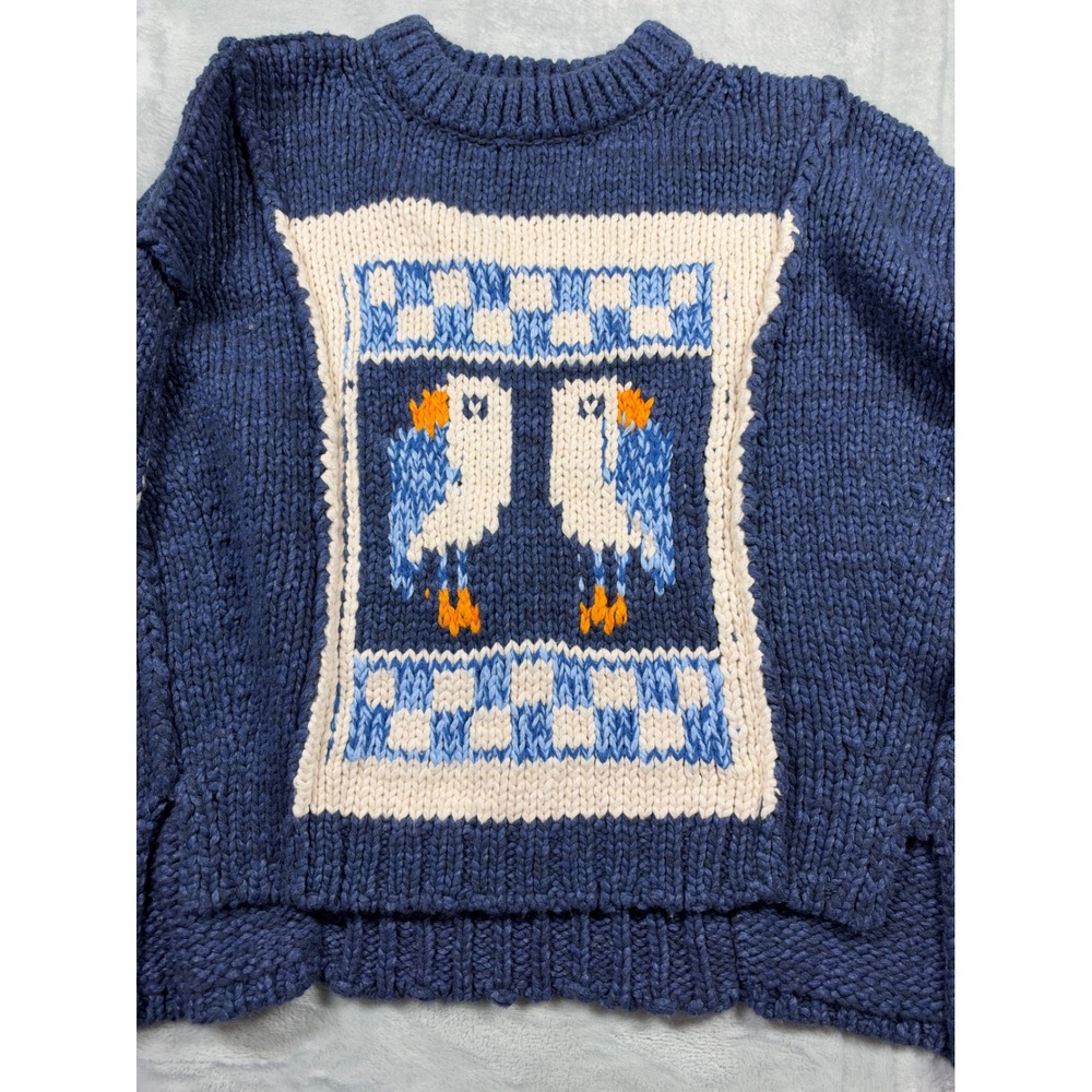 Anthropologie Pilcro Bird Sweater Small Blue Cream Heavyweight Chunky Knit - Picture 4 of 7